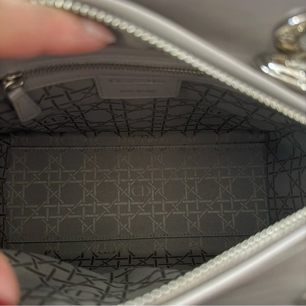 Lady Dior Medium Cannage Lambskin Gray Silver Hardware Vintage Authentic